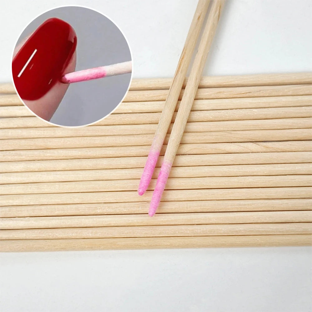 400pcs Pink Double Head Nail Art Cuticle Pusher Remover 7CM Orange Wood Sticks Cotton Swab Clean Tool for Nail Rhinestone Makeup