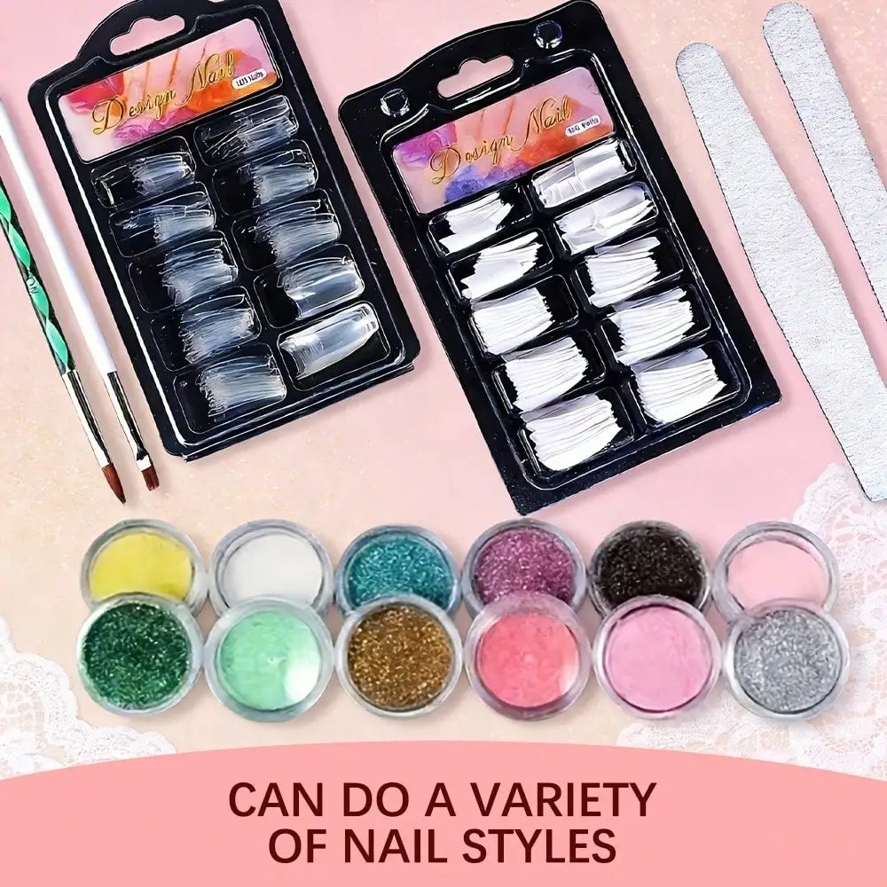 23-in-1 Acrylic Nail Kit for Beginners — Includes 12 Acrylic Powder Colors, Nail Extension Tools, and Various Manicure Tools