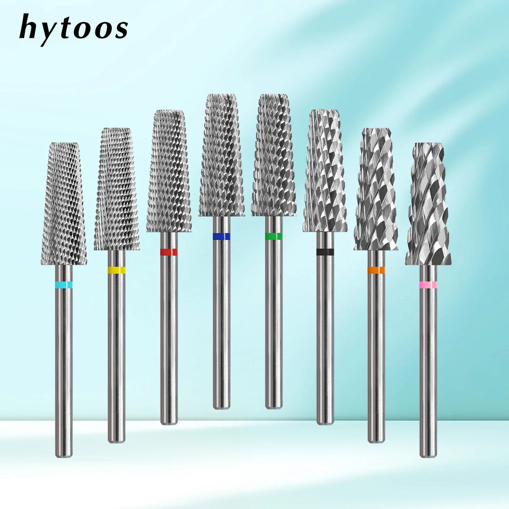 HYTOOS Safety Chamfer Tapered Nail Drill Bits Professional Electric Carbide Dust Proof Bits for Acrylic Nails Gel Removal Tool