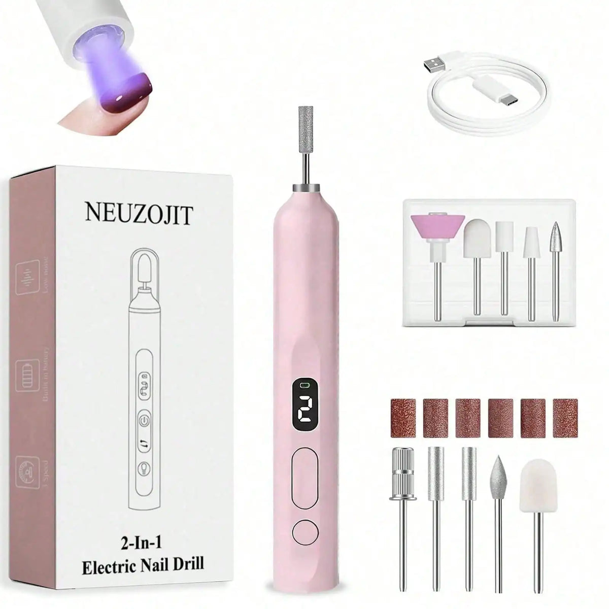 Wireless Electric Nail File Nail Drill Kit, Portable Rechargeable Acrylic Gel Nail Remover Tool, Complete Manicure Pedicure Set for Beginners