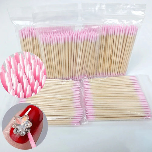 400pcs Pink Double Head Nail Art Cuticle Pusher Remover 7CM Orange Wood Sticks Cotton Swab Clean Tool for Nail Rhinestone Makeup